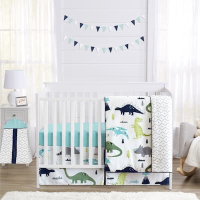 Sweet Jojo Designs Blue and Green Mod Dino Modern Dinosaur Collection 4-piece Bumperless Crib Bedding Set