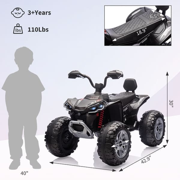 dimension image slide 1 of 4, 24V 2-Seater Ride On ATV for Kids, Electric Off-Road Vehicle with Powerful Motor, LED Lights, Music