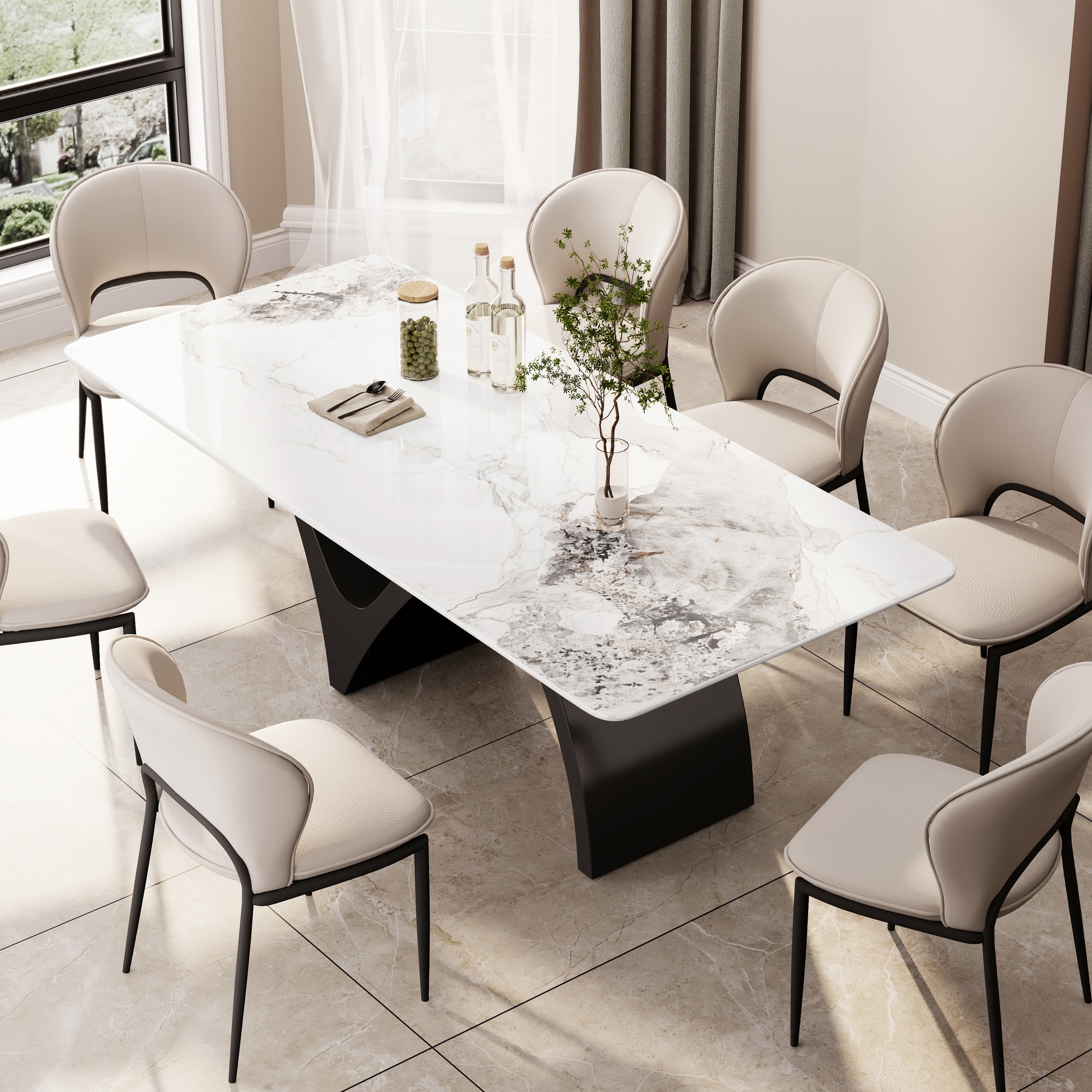 Modern Rectangular Dining Table, Sintered Stone Table-top, N