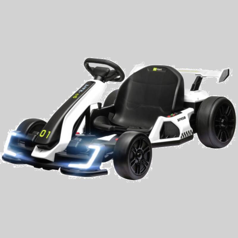 24V Drifting Go Kart for Kids, Adjustable Seat, 7.5 MPH, Music, Horn, Lights, Outdoor Ride-on Toy for Ages 6-12 - White