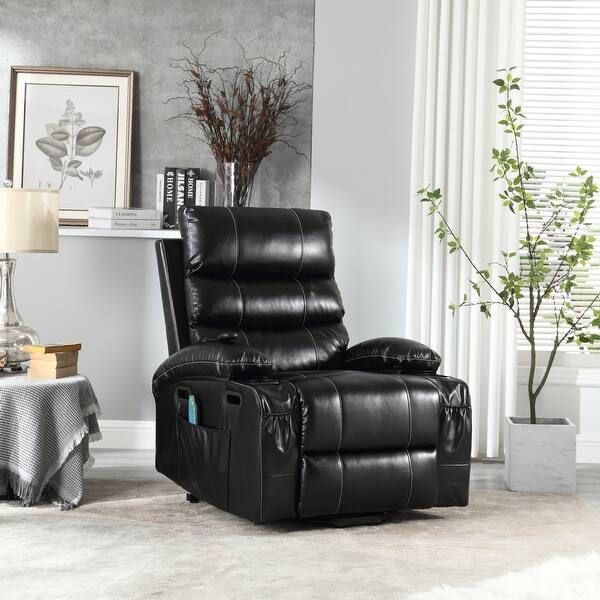 HOMCOM Recliner Chair With Massage & Heat - Oversized PU Swivel Rocker, Remote Control, Footrest, Cup Holders