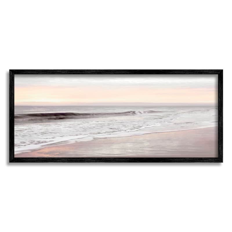 Stupell Tropical Waterfront Sunrise Incoming Tide beach Panoramic Photography Framed Wall Art - White