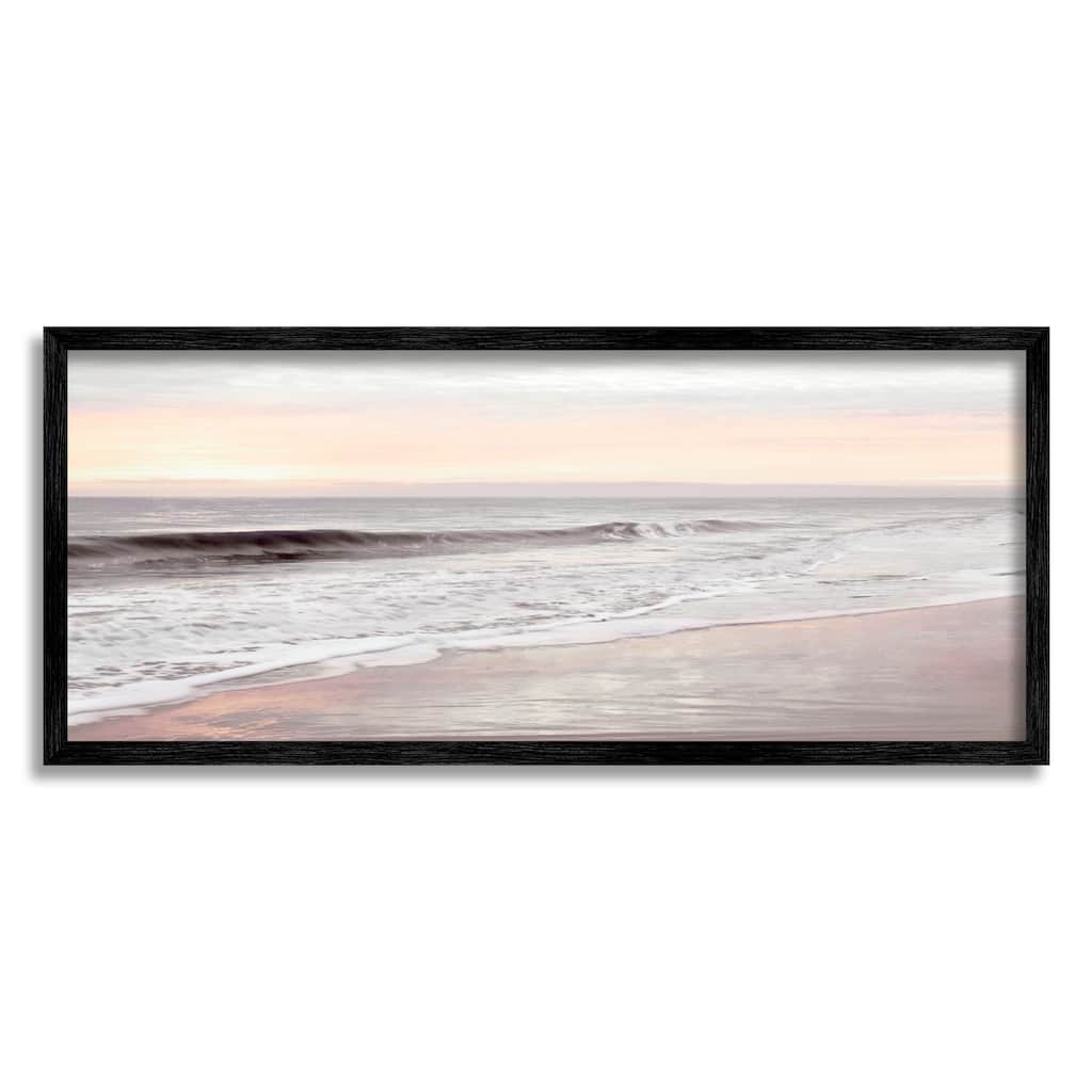 Stupell Tropical Waterfront Sunrise Incoming Tide beach Panoramic Photography Framed Wall Art - White