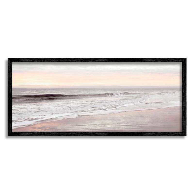 Stupell Tropical Waterfront Sunrise Incoming Tide beach Panoramic Photography Framed Wall Art - White - 24 x 10 - Black