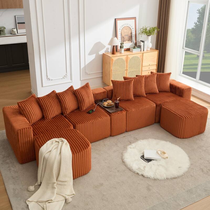 137.5" Oversize Movable Modular Sofa - Orange