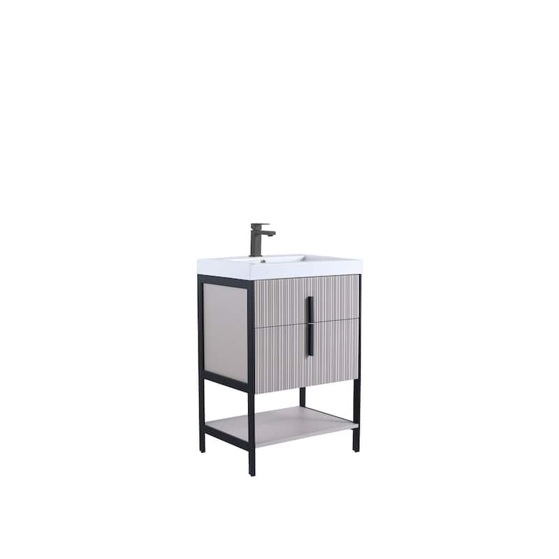 Fine Fixtures Serenity Modern Bathroom Vanity with White Gel Acrylic Top - Bright Taupe - Black Hardware - 24 inch