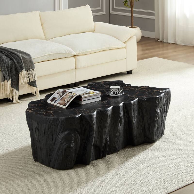 GDF Studio - Mid-Century Fiberglass Unique-Shape Coffee Table (No Assembly) - 48.62" - Black