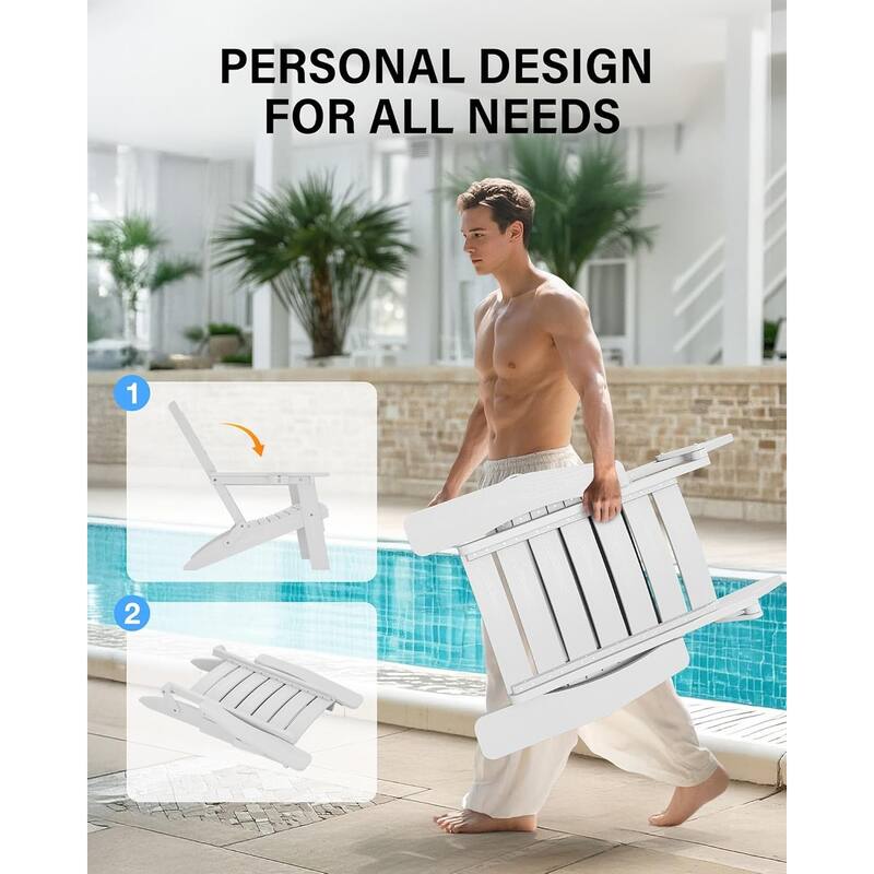 WINSOON HIPS Folding Adirondack Chairs with Arc Back & Cup Holder Set Of 4