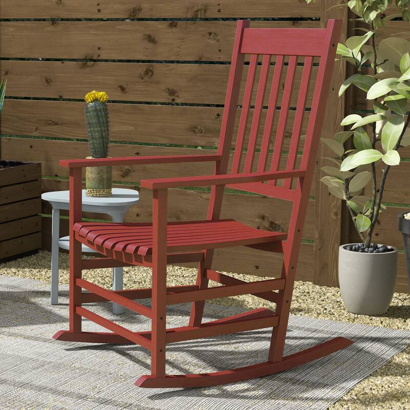 Outsunny 2 PCs Wooden Rocking Chair Set, Outdoor Rocker Chairs with Curved Armrests, High Back