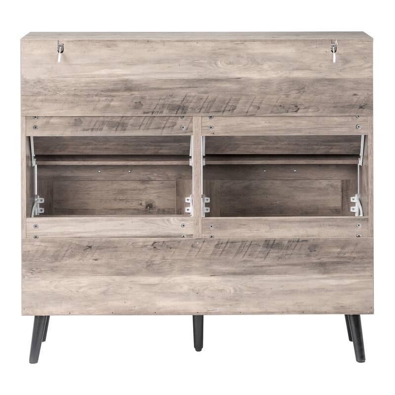 Barn Door 4 Flip Black Handles Melamine Particleboard Shoe Cabinet 41.7In