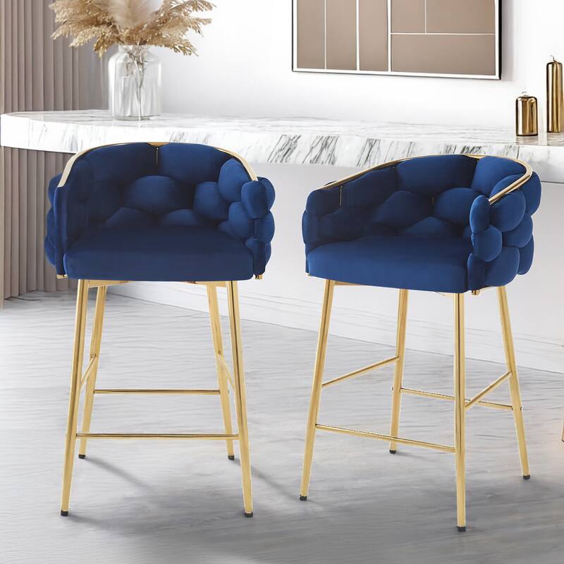 Modern Counter Stools (Set of 2)‌ – Upholstery with Iron Frame, Padded Seat & Backrest, Footrest – Ideal for Kitchen, Island.