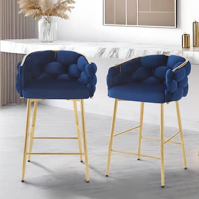 Roomfitters 28'' Velvet Counter Stools, Set of 2 Modern Upholstered Bar Chairs with Soft Cushions and Iron Frame