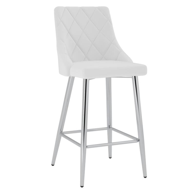Contemporary Faux Leather and Metal 26" Counter Stool, Set of 4 - White