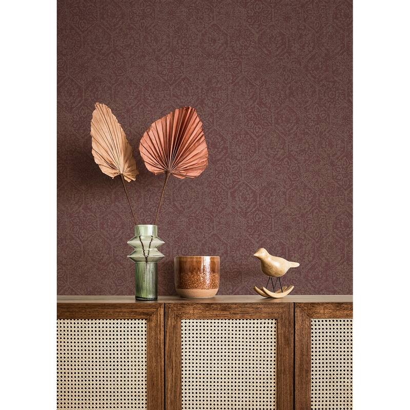 Advantage Edsel Maroon Geometric Wallpaper - 20.9in x 396in x 0.025in - 20.9in x 396in x 0.025in