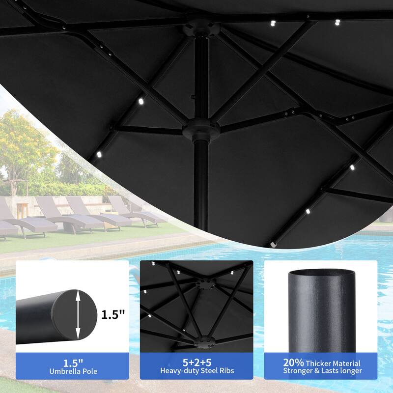 Autlaycil 13 ft Patio Umbrella with 36 Solar Lights & Crank System for Outdoor