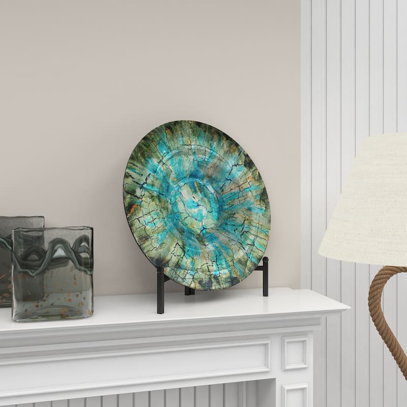 Green Glass Handmade Mosaic Inspired Geometric Charger with Stand