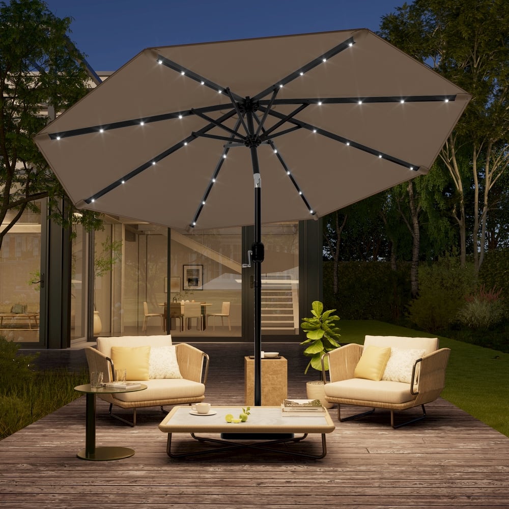 LIVOOSUN 10Ft Solar-powered Large Round Outdoor Patio Market Umbrella with Crank