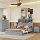 preview thumbnail 2 of 7, 4-Pieces Bedroom Sets Queen Size Vintage Wooden Bed Frame with 2 Nightstands and 1 Dresser,Light Gray