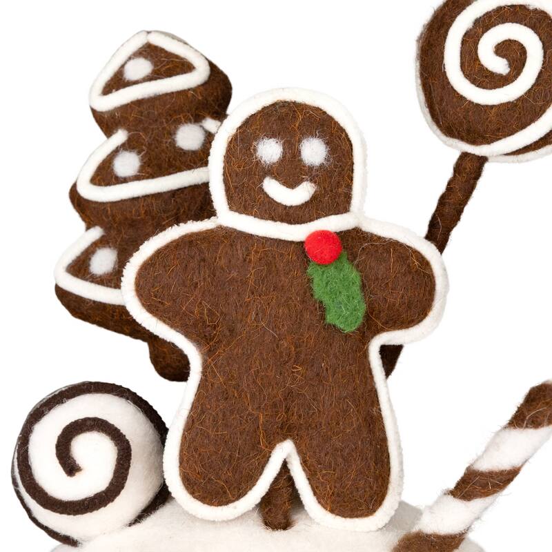 Gingerbread Cake and Mice Christmas Decoration - 13" - Brown and White