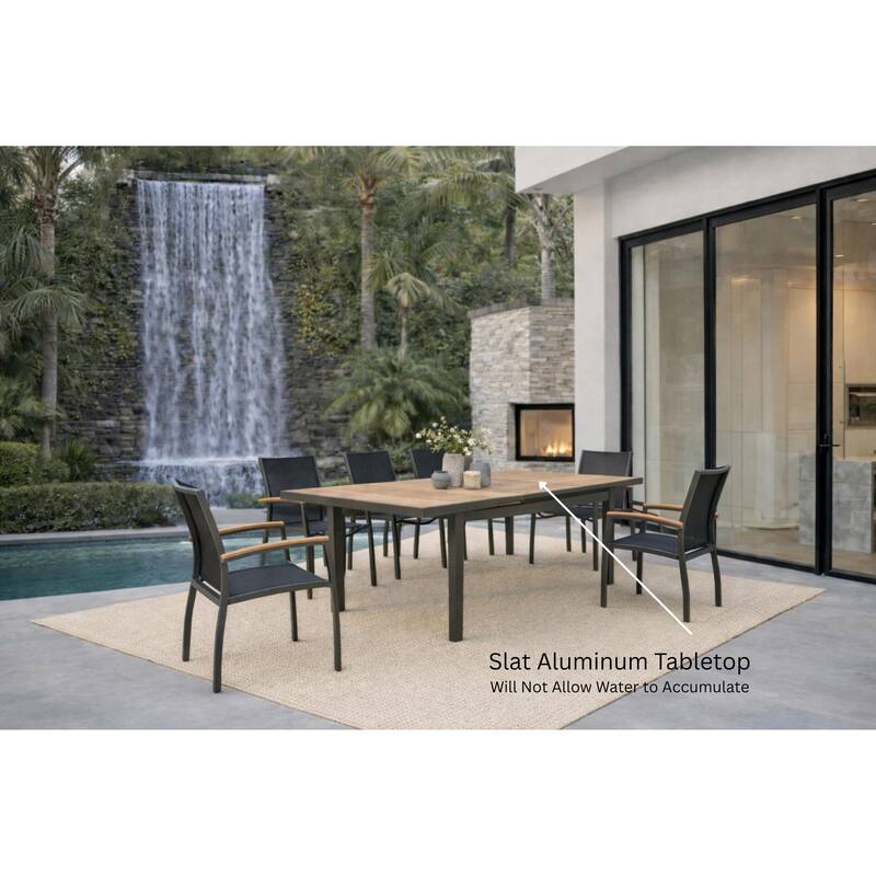 Luna Dark Grey 9-Piece Aluminum Outdoor Dining Set with Sling Set in Black - N/A