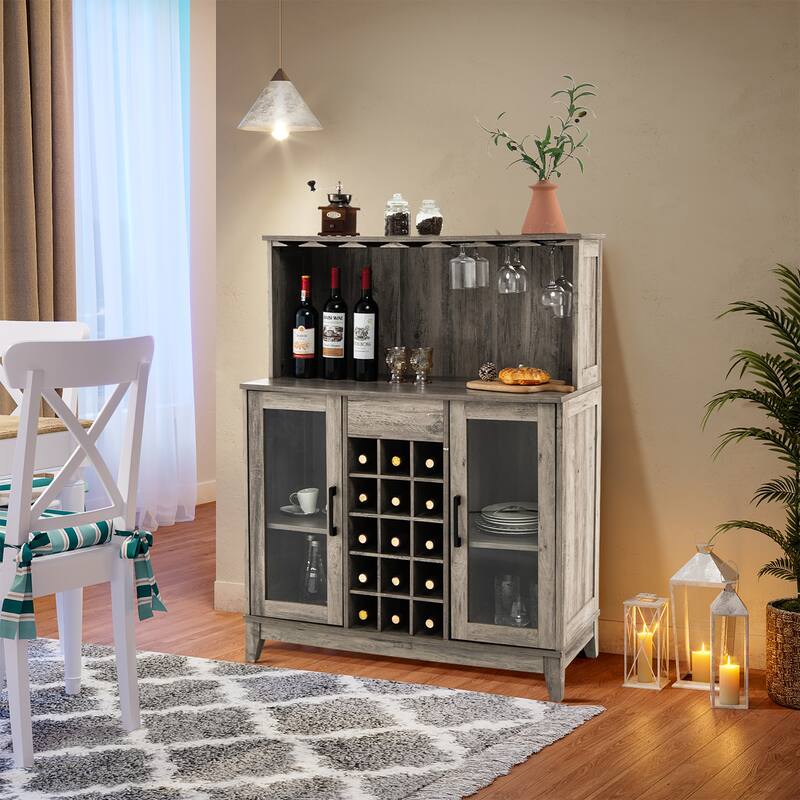 Costway 2-Door Buffet Bar Cabinet Kitchen Storage Sideboard Wine Rack