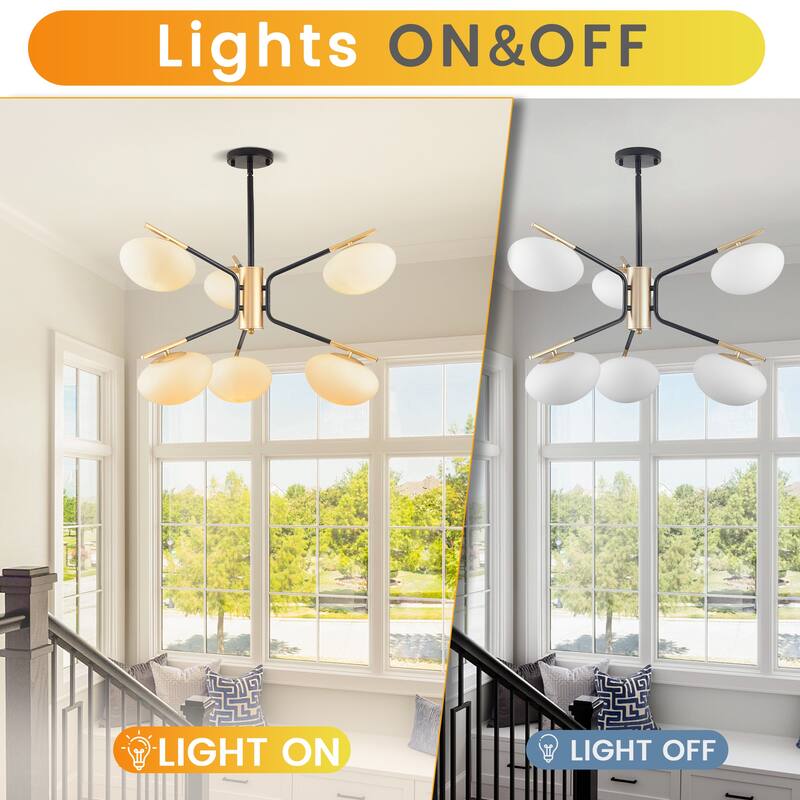 Black Modern Chandelier, 6-LightPendant Light with Glass Shade