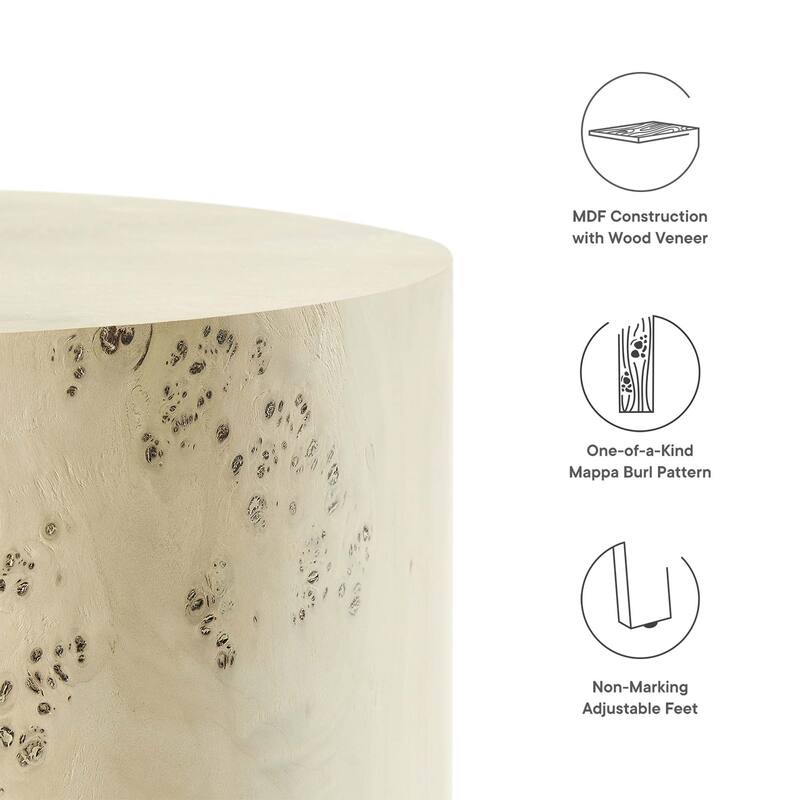Cosmos 16" Round Burl Wood Side Table - N/A