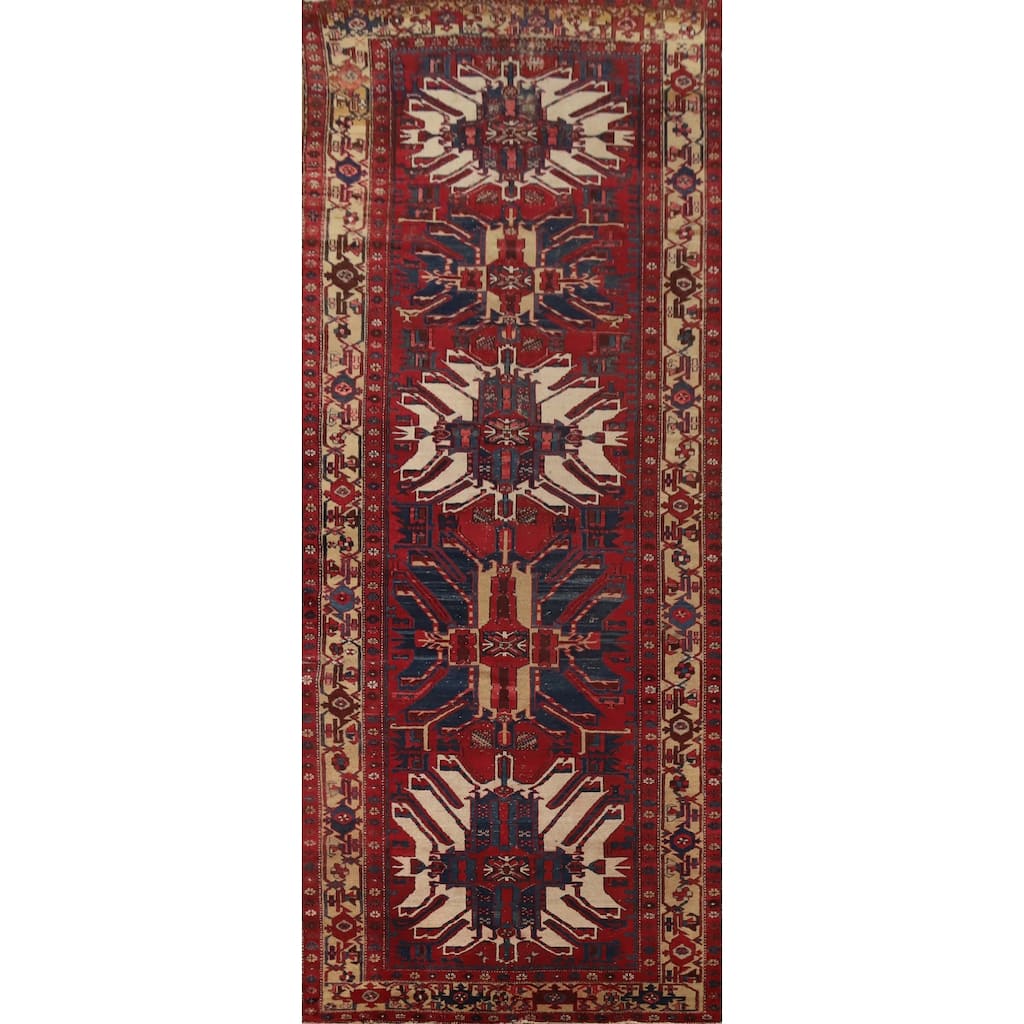 Hand Knotted Oriental 100% Wool Carpet Traditional Tribal Red Gharajeh Area Rug - 13' 8'' X 5' 1''