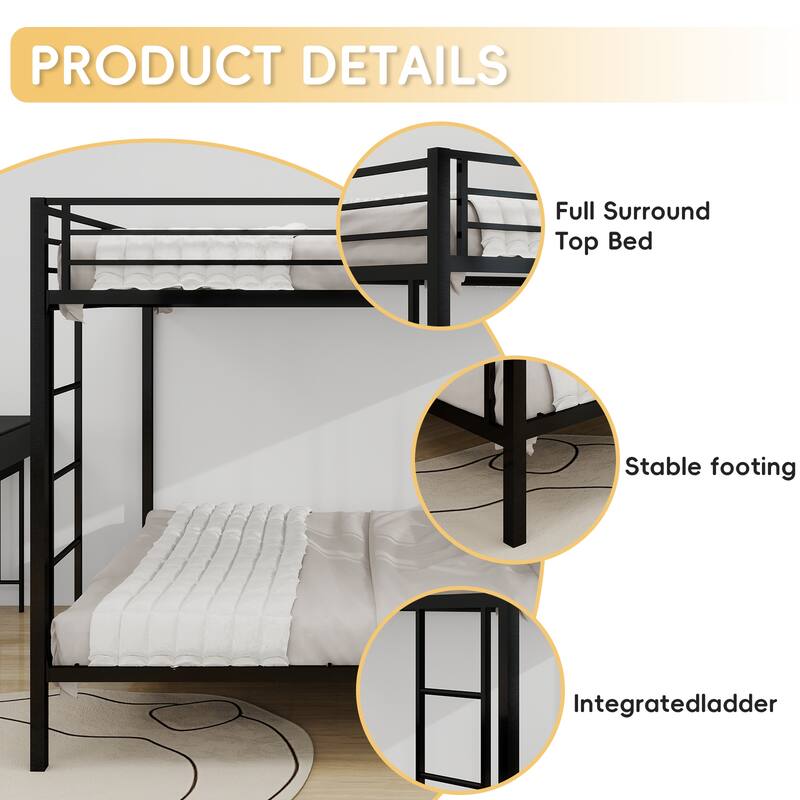 Space-Saving Twin & Full Metal Bunk Bed with Durable Frame for Compact Rooms