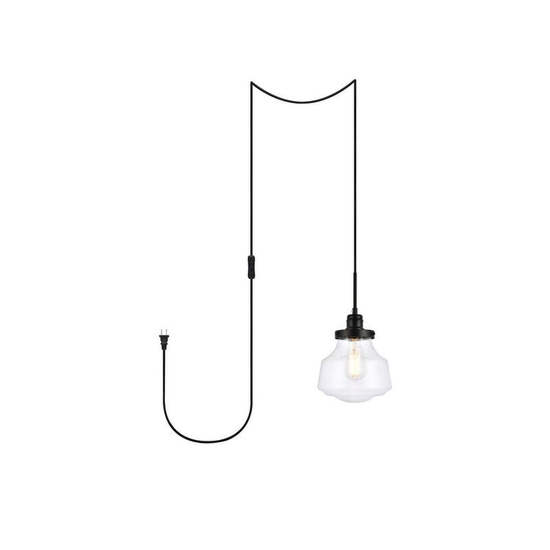 Lina 1-Light Plug in Pendant with Clear Bubble Shade - Black - 8" Diameter