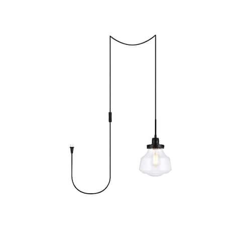 Lina 1-Light Plug in Pendant with Clear Bubble Shade - Black - 8" Diameter
