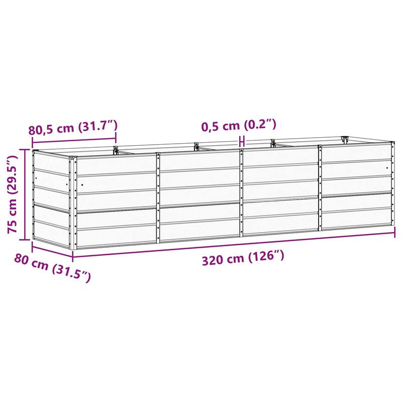 vidaXL Planter in Steel - 62.99 x 31.50 x 17.72