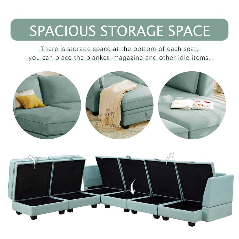 Green 115.1'' Large U-Shaped 6-Seat Sofa with Storage
