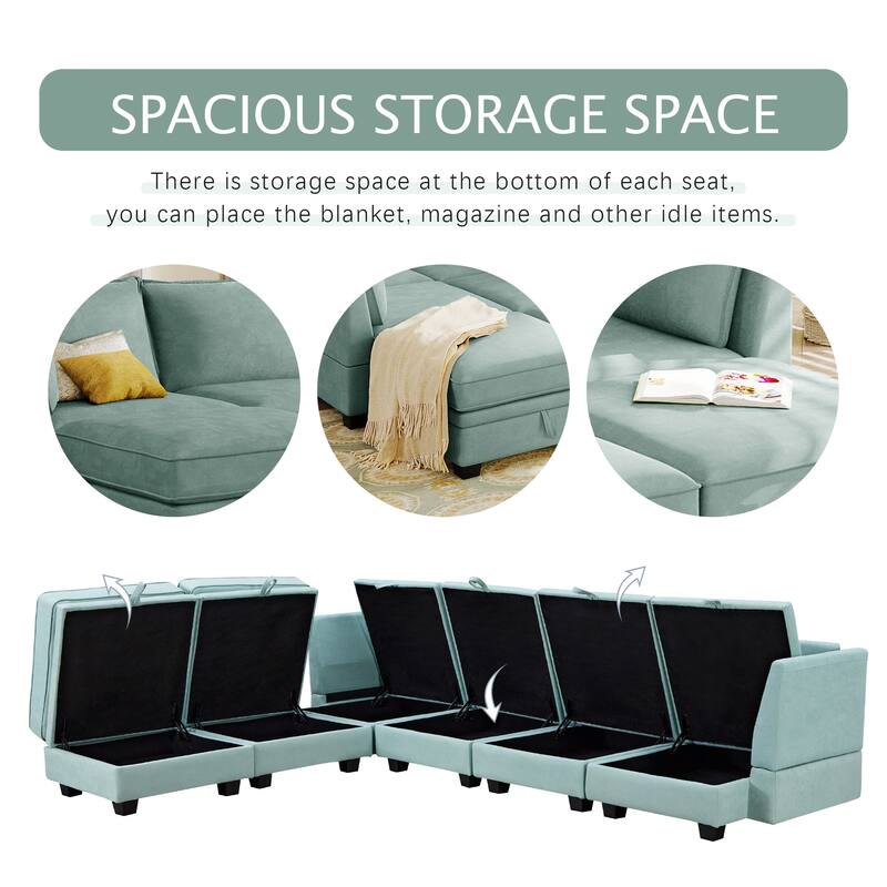 Large U-Shape Modular Sofa Couch with Sofa Bed, Reversible Chaise, and Built-In Storage