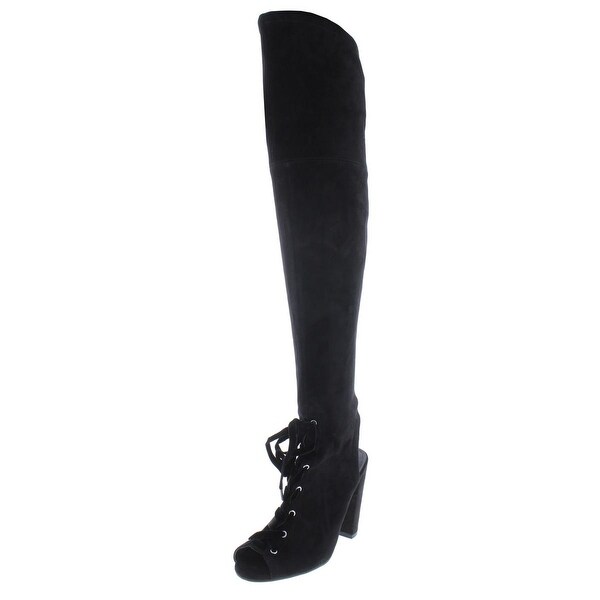 black open toe over the knee boots