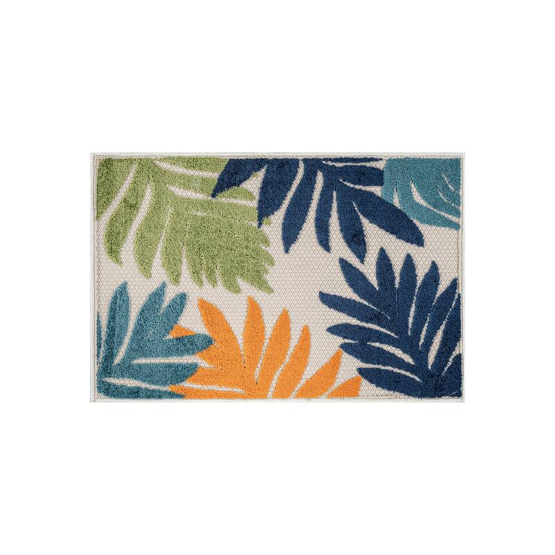 World Rug Gallery Indoor/Outdoor High-Low Textured Area Rug, Palm Easy-Clean Patio Rug