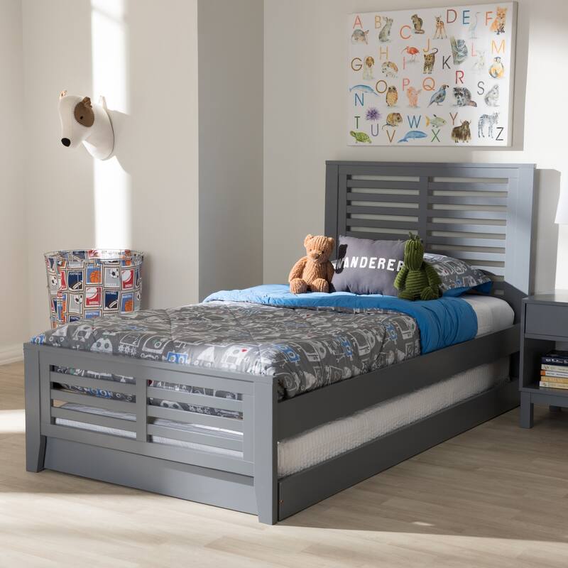Twin Platform Bed with Trundle - Modern Grey Wood Bed Frame - City Chic Style - Easy Assembly