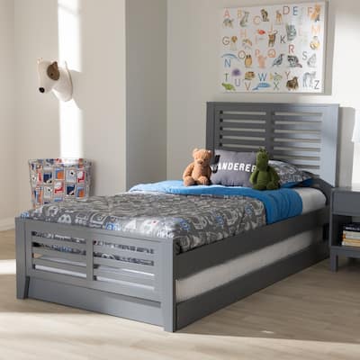 Twin Platform Bed with Trundle - Modern Grey Wood Bed Frame - City Chic Style - Easy Assembly