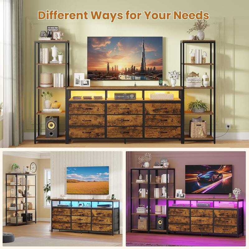 TV Stand Dresser with Bookcase TV Console Table Entertainment Center LED