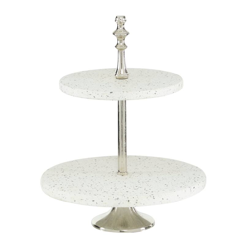 White Stoneware Glam Tiered Server 17 x 14 x 14 - 14 x 14 x 17Round