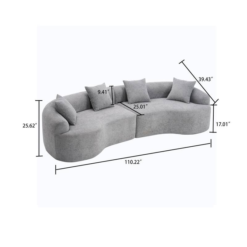 Modern Minimalist 3-Seater Frame-Free Compressed Chenille Upholstered Sectional Sofa