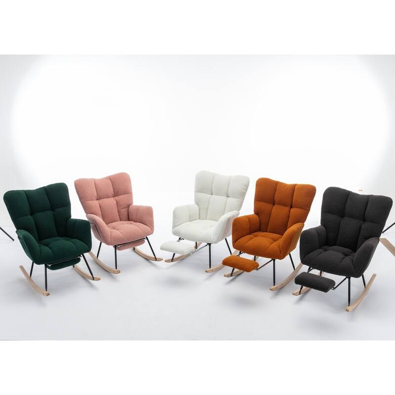 Modern Teddy Fabric Living Room Rocking Chair with Adjustable Footrest