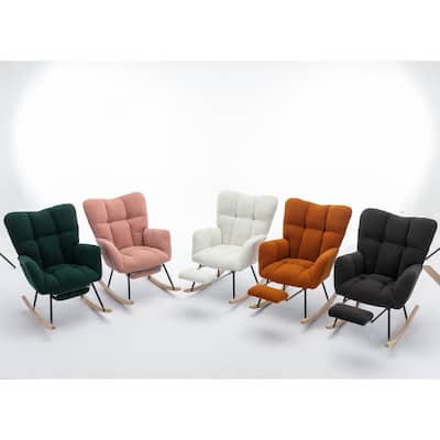 Modern Teddy Fabric Living Room Rocking Chair with Adjustable Footrest