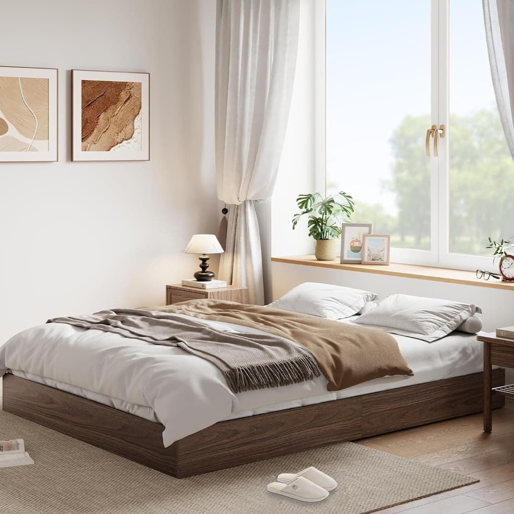 Twin Size Solid Wood Platform Bed with Sturdy Wooden Slats, Floor-Standing Bed Frame