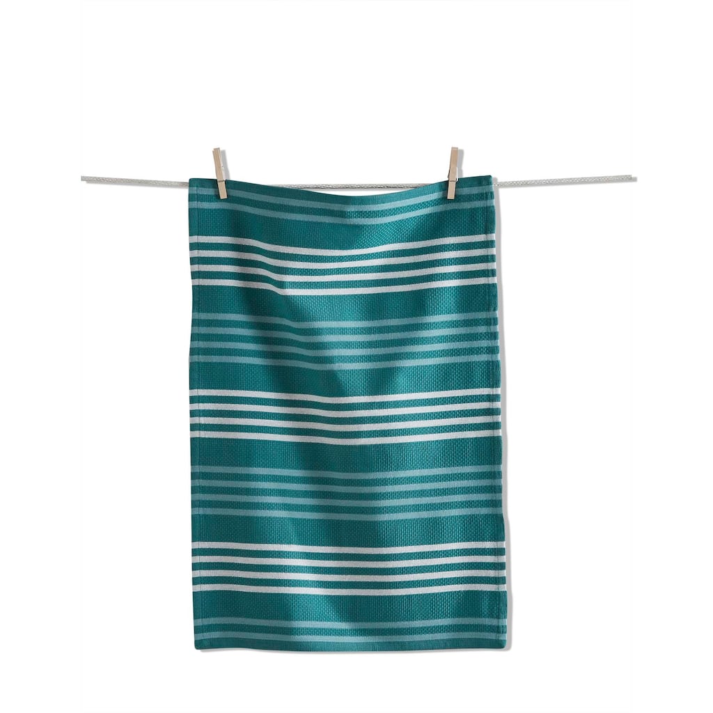 Teal Basket Weave Stripe Dishtowel - Cotton Kitchen Towel for Everyday Use, Machine Washable, 26 x 18 Inches - Teal Blue