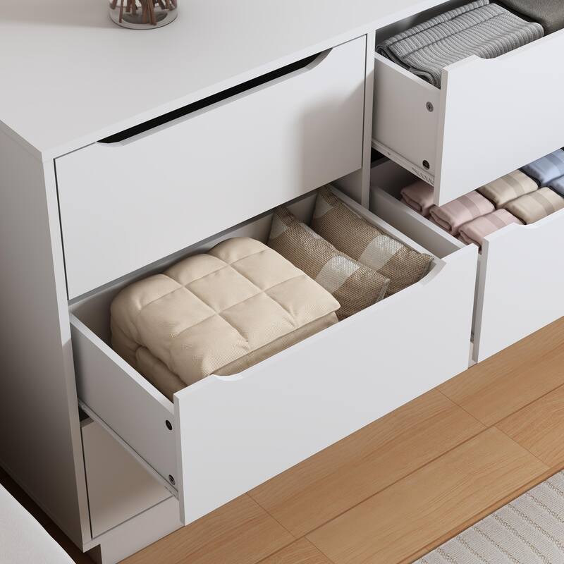 9 Drawer Dresser for Bedroom with Deep Drawers, Large Floor Wood Dressers & Chest of Drawers, Modern White Long Dressers