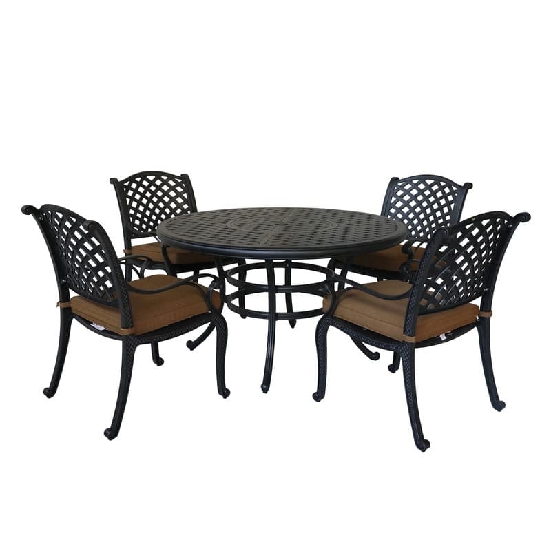 Ventura Cast Aluminum 5 Piece Round Dining Set with 4 Arm Chairs