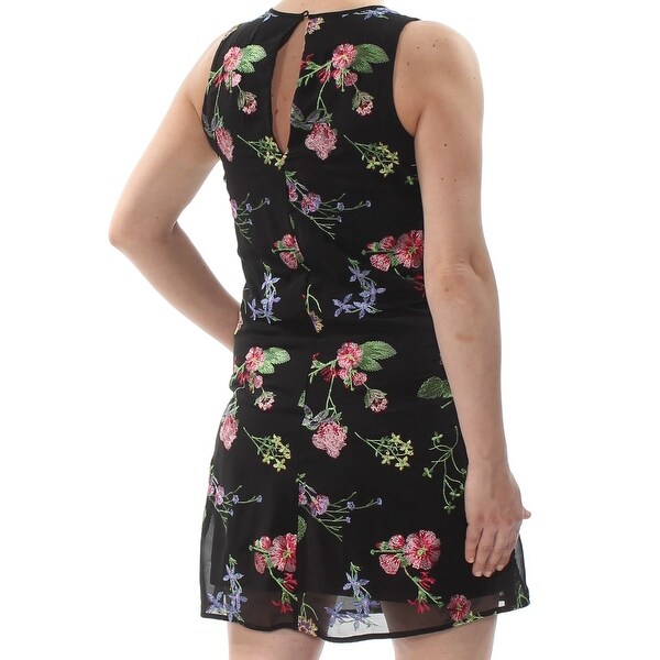 calvin klein black dress with embroidered flowers
