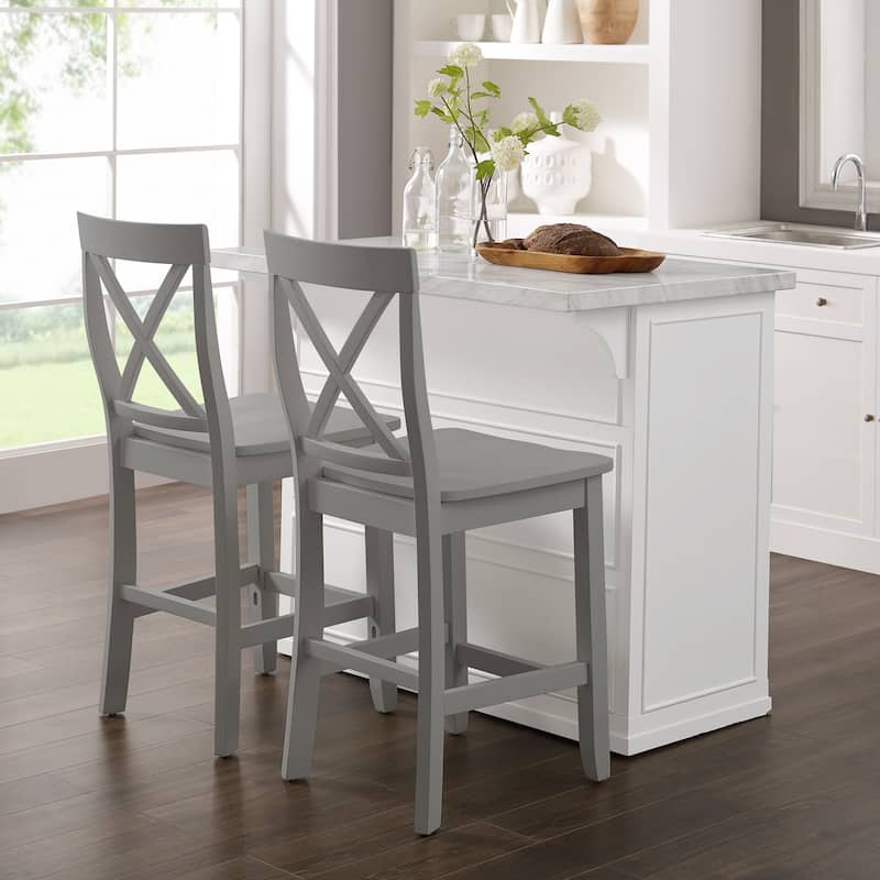 Crosley Cutler Faux Marble Top Kitchen Island W/X-Back Stools - 56"d x 42"w x 41"h