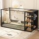 preview thumbnail 14 of 23, Twin/Full Size House Floor Bed with Wardrobe and Storage Shelves, Metal Canopy Bed Montessori Bed with Fence Guardrails Twin